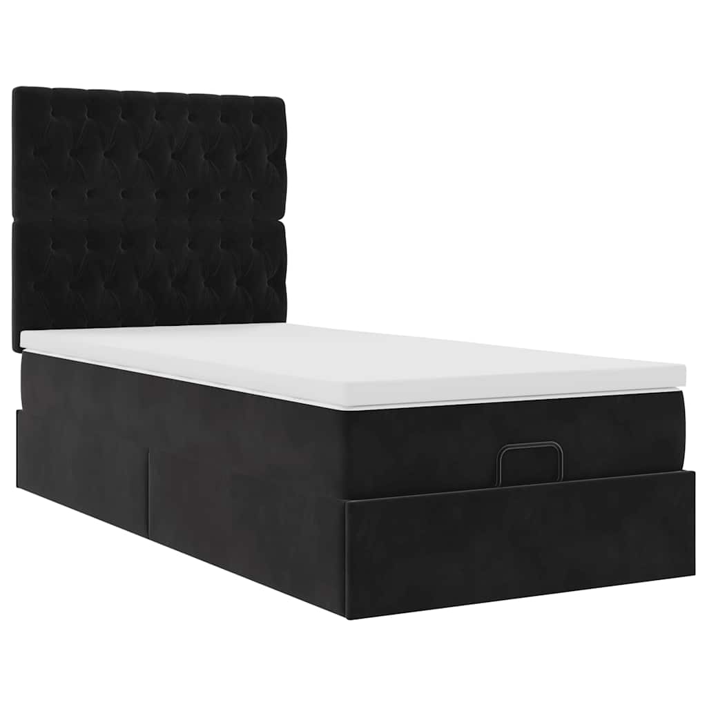 Cadre de lit ottoman avec matelas noir 80x200 cm velours - XIOS