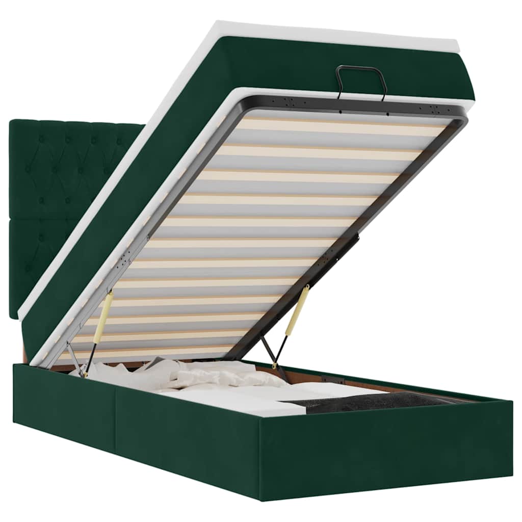 Cadre de lit ottoman avec matelas vert foncé 80x200 cm velours - XIOS