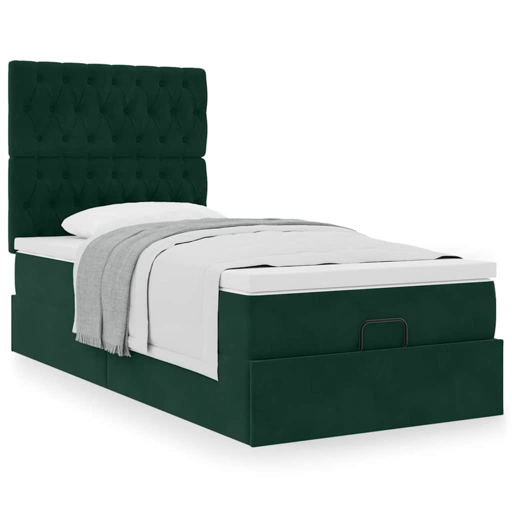 Cadre de lit ottoman avec matelas vert foncé 80x200 cm velours - XIOS
