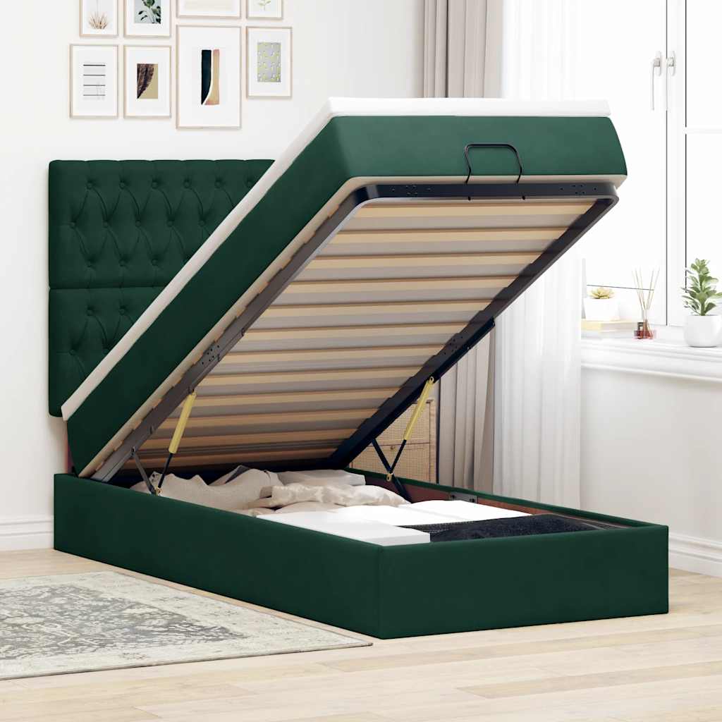 Cadre de lit ottoman avec matelas vert foncé 80x200 cm velours - XIOS