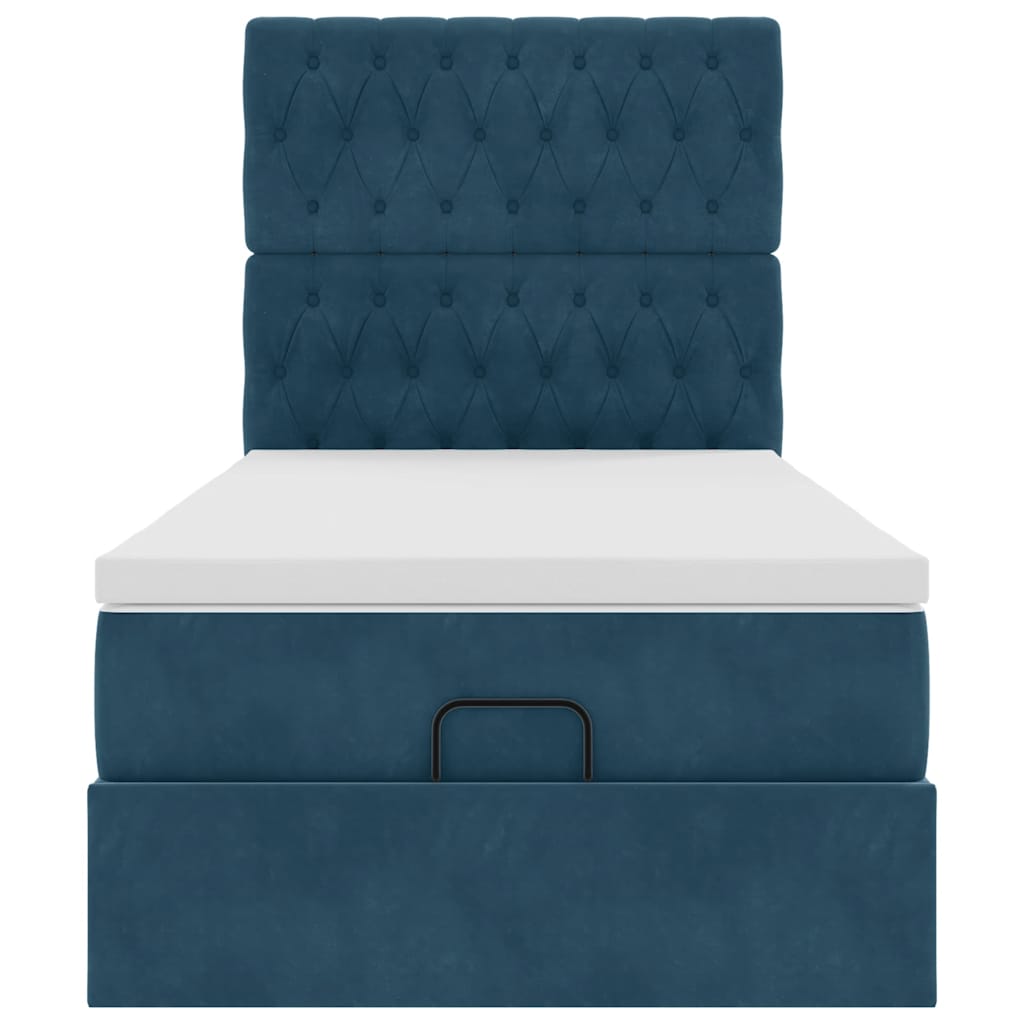 Cadre de lit ottoman avec matelas bleu foncé 80x200 cm velours - XIOS