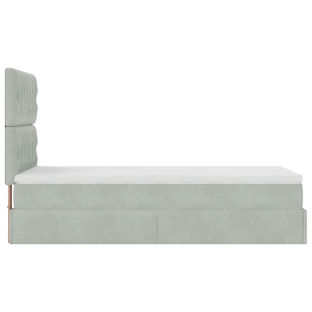 Cadre de lit ottoman et matelas gris clair 90x190 cm velours - XIOS