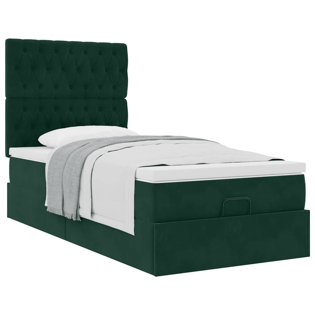 Cadre de lit ottoman avec matelas vert foncé 90x190 cm velours - XIOS