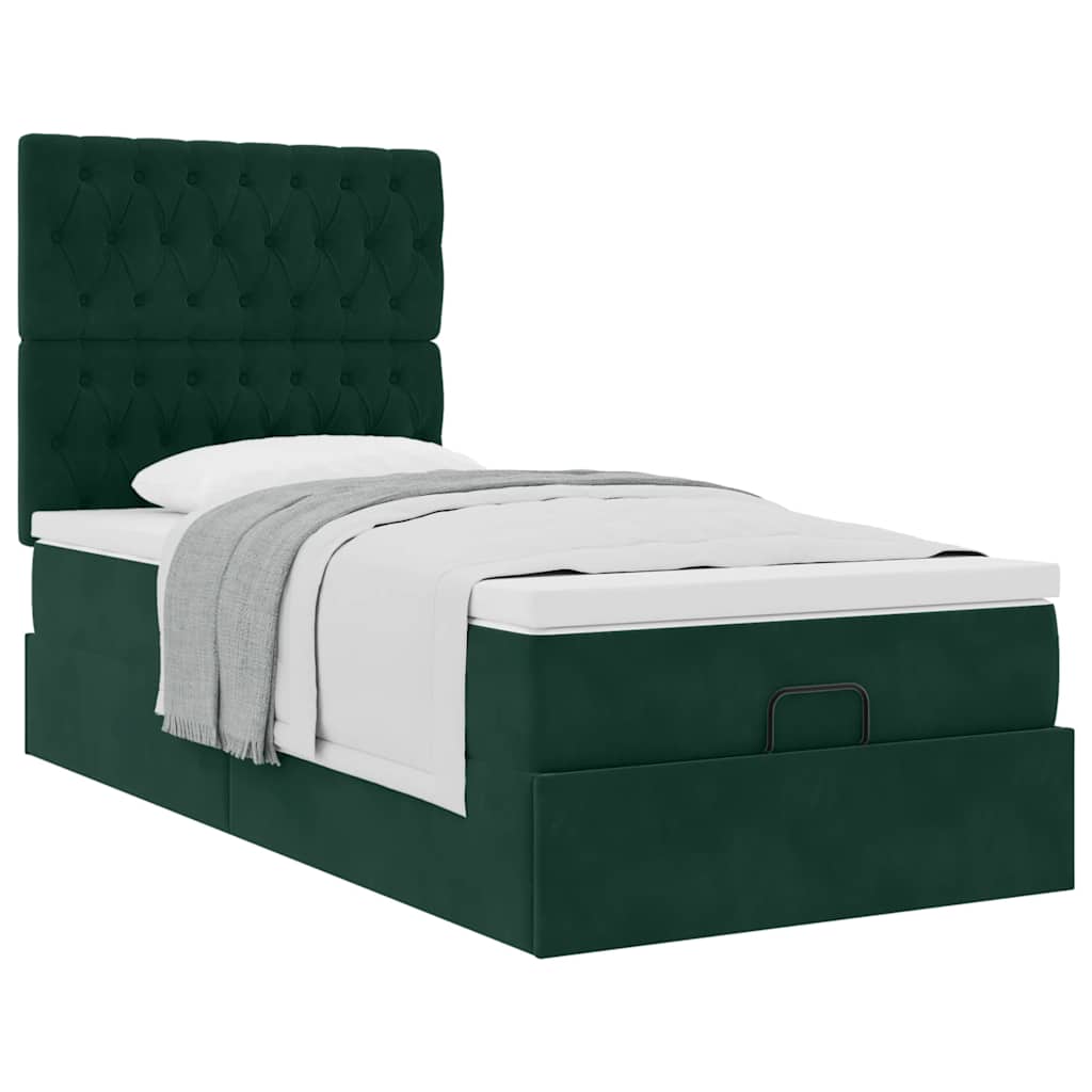 Cadre de lit ottoman avec matelas vert foncé 90x190 cm velours - XIOS