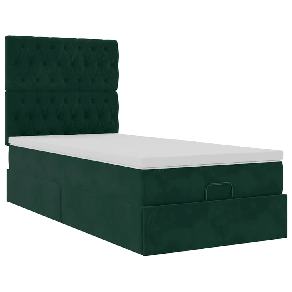 Cadre de lit ottoman avec matelas vert foncé 90x190 cm velours - XIOS