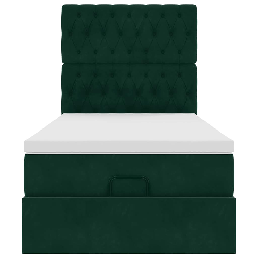 Cadre de lit ottoman avec matelas vert foncé 90x190 cm velours - XIOS