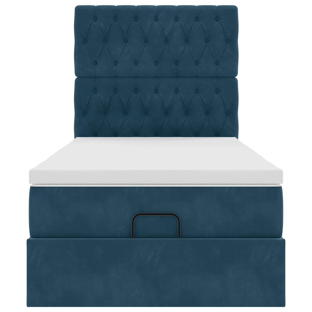 Cadre de lit ottoman avec matelas bleu foncé 90x190 cm velours