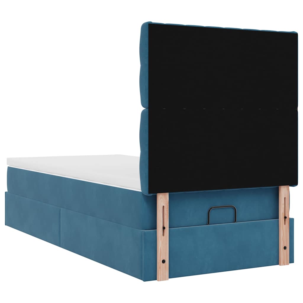 Cadre de lit ottoman avec matelas bleu foncé 90x190 cm velours - XIOS