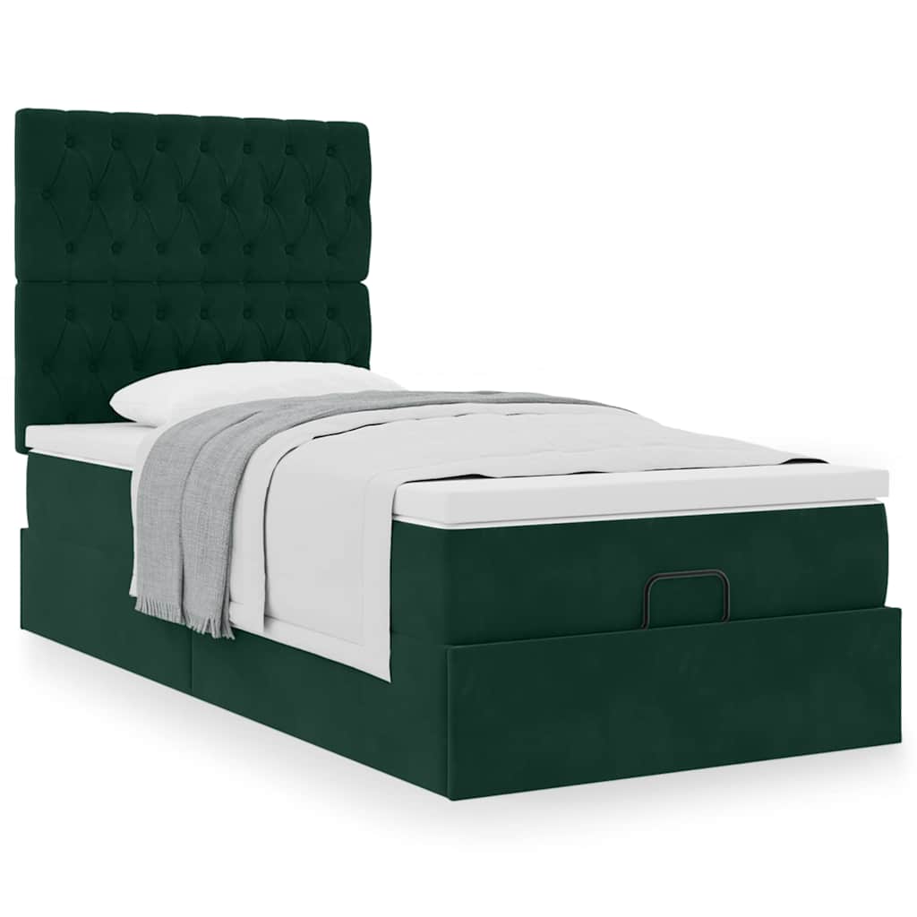 Cadre de lit ottoman avec matelas vert foncé 90x200 cm velours - XIOS