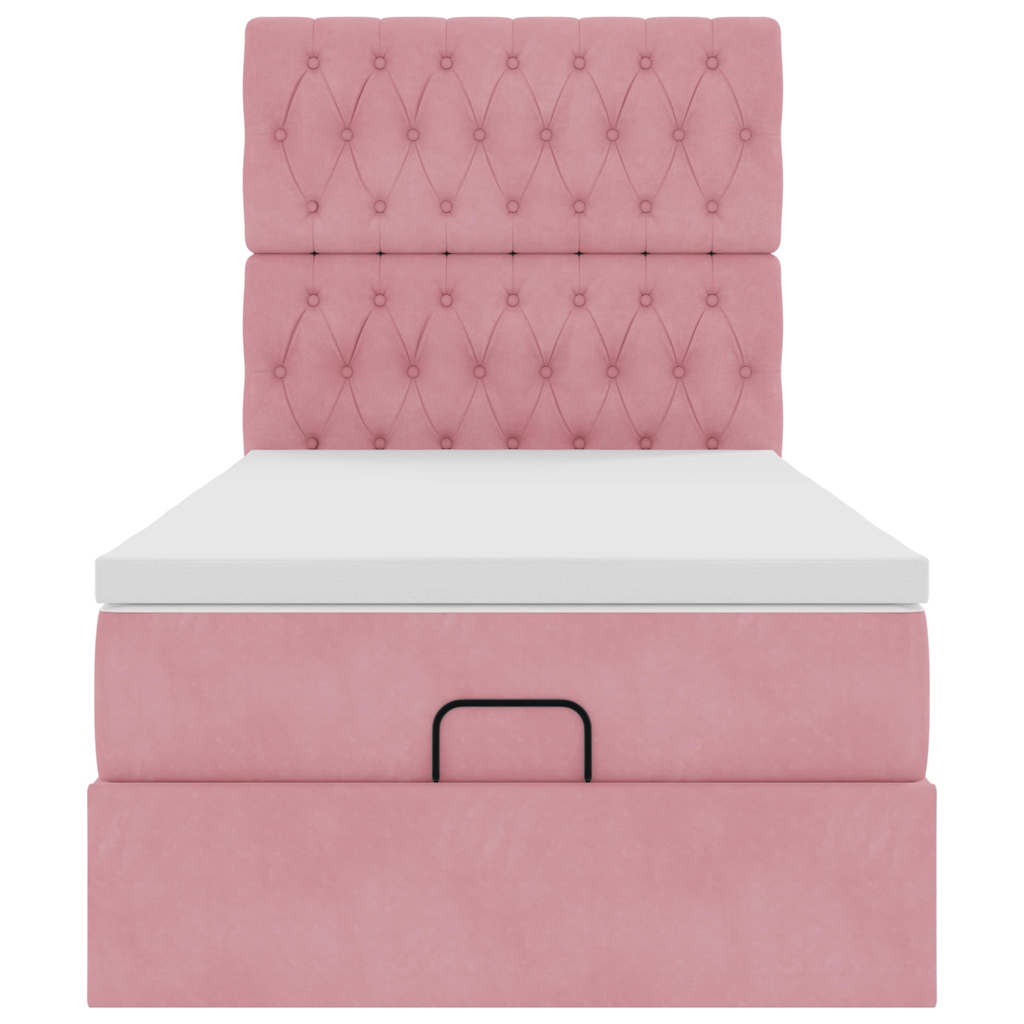 Cadre de lit ottoman avec matelas rose 90x200 cm velours - XIOS