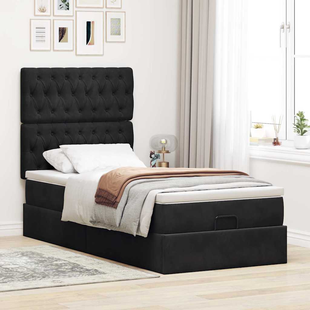 Cadre de lit ottoman avec matelas noir 100x200cm velours - XIOS