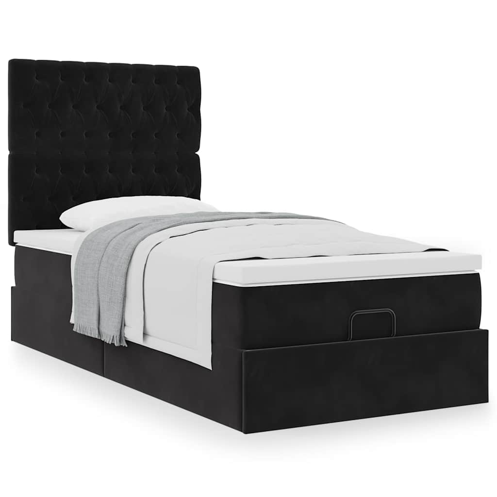 Cadre de lit ottoman avec matelas noir 100x200cm velours - XIOS