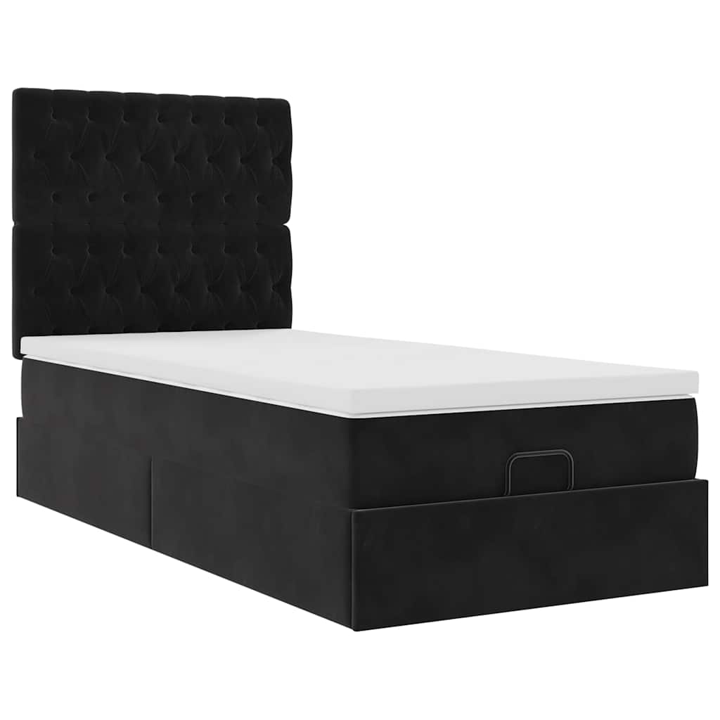 Cadre de lit ottoman avec matelas noir 100x200cm velours - XIOS