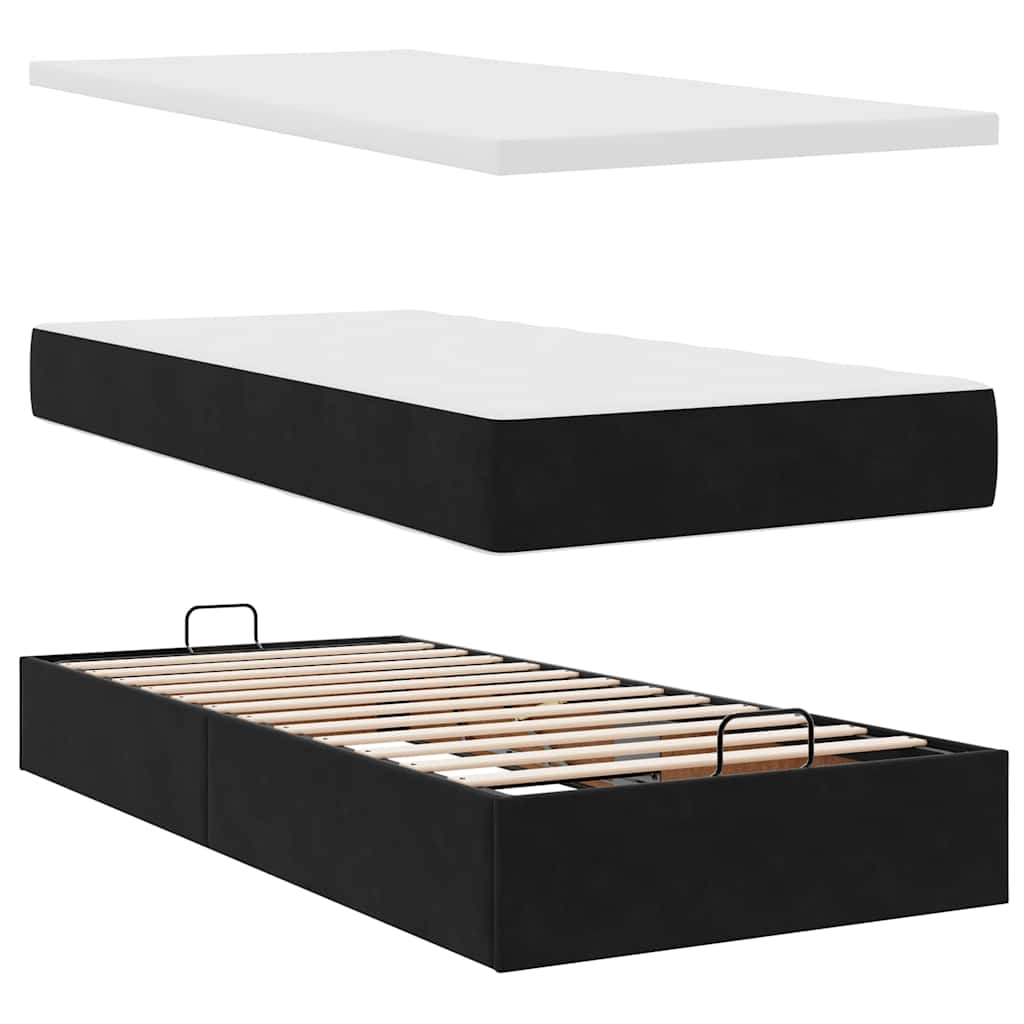 Cadre de lit ottoman avec matelas noir 100x200cm velours - XIOS