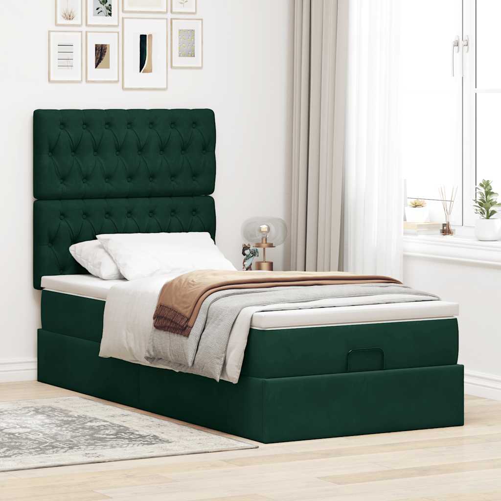 Cadre de lit ottoman avec matelas vert foncé 100x200 cm velours - XIOS
