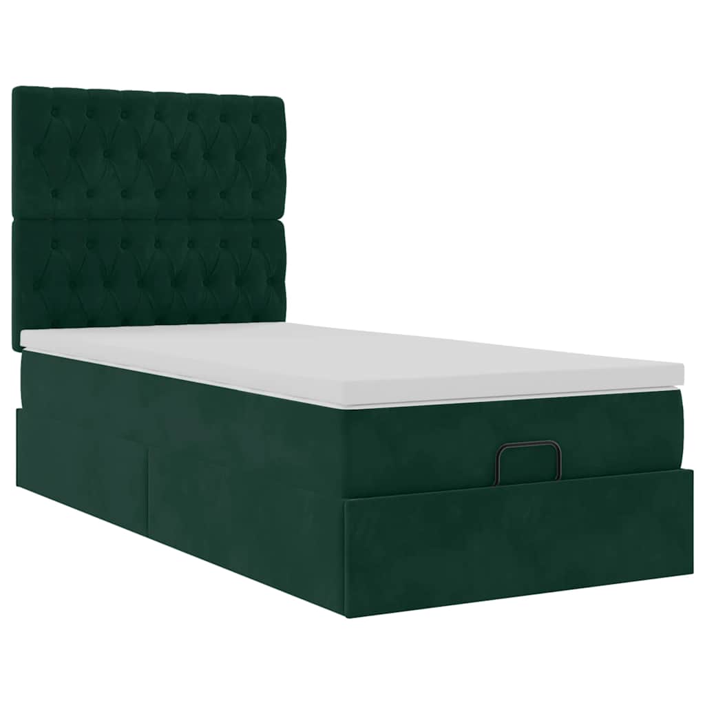 Cadre de lit ottoman avec matelas vert foncé 100x200 cm velours - XIOS