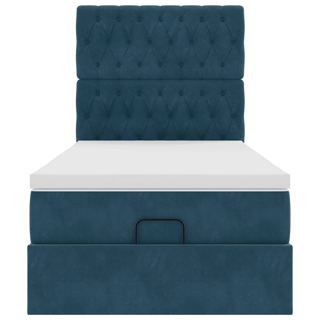 Cadre de lit ottoman avec matelas bleu foncé 100x200 cm velours - XIOS