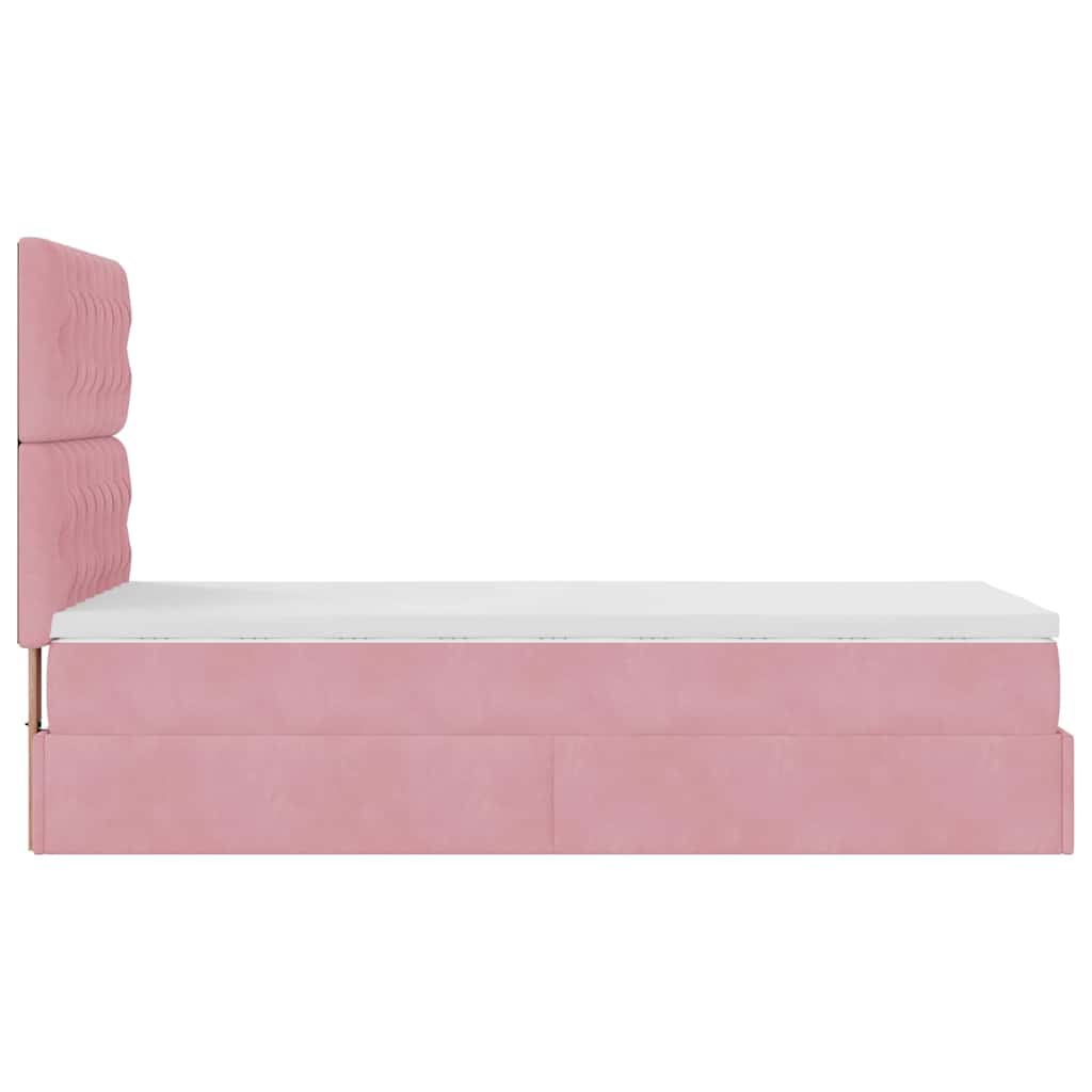 Cadre de lit ottoman avec matelas rose 100x200 cm velours - XIOS