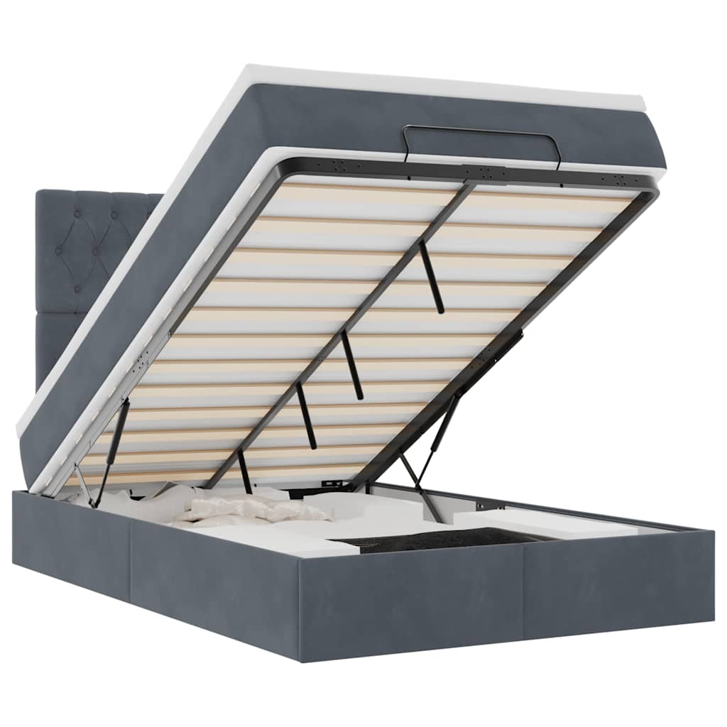 Cadre de lit ottoman avec matelas gris foncé 120x190 cm velours - XIOS