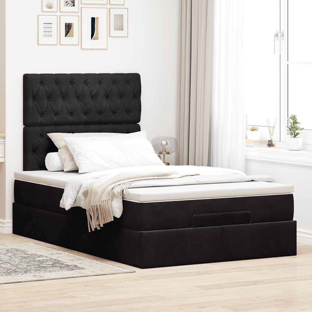 Cadre de lit ottoman avec matelas noir 120x190 cm velours - XIOS