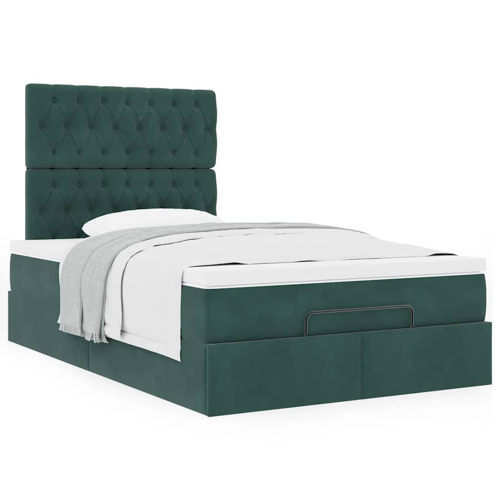 Cadre de lit ottoman avec matelas vert foncé 120x190 cm velours - XIOS