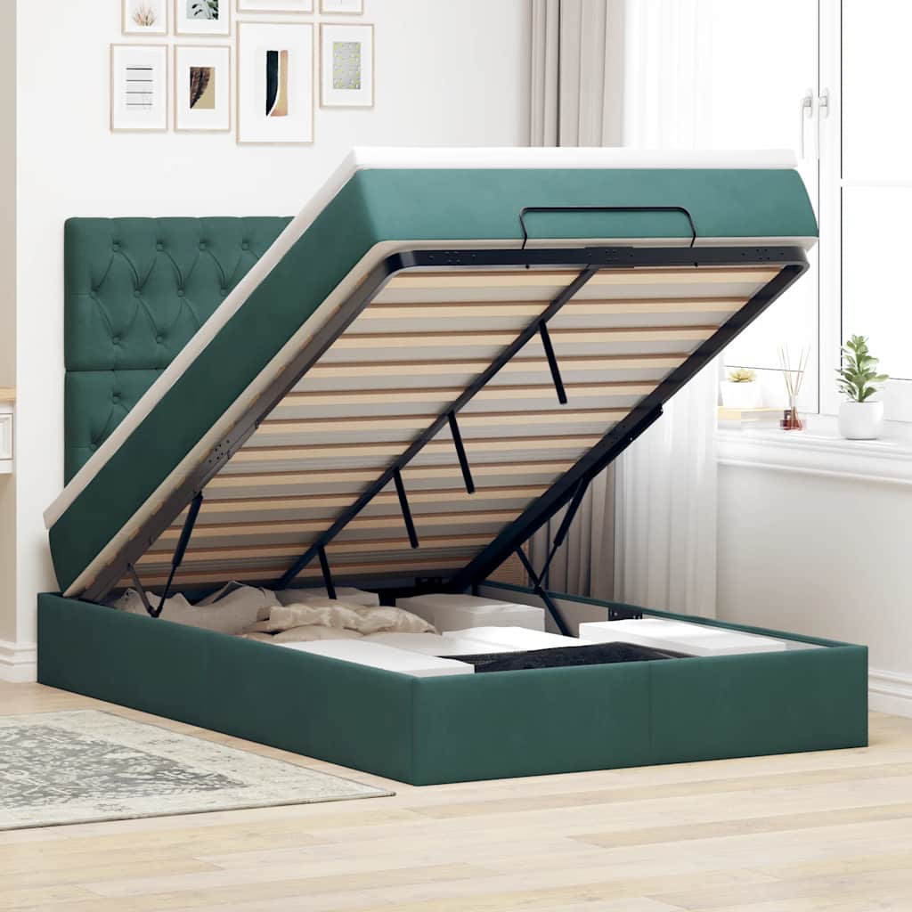 Cadre de lit ottoman avec matelas vert foncé 120x190 cm velours