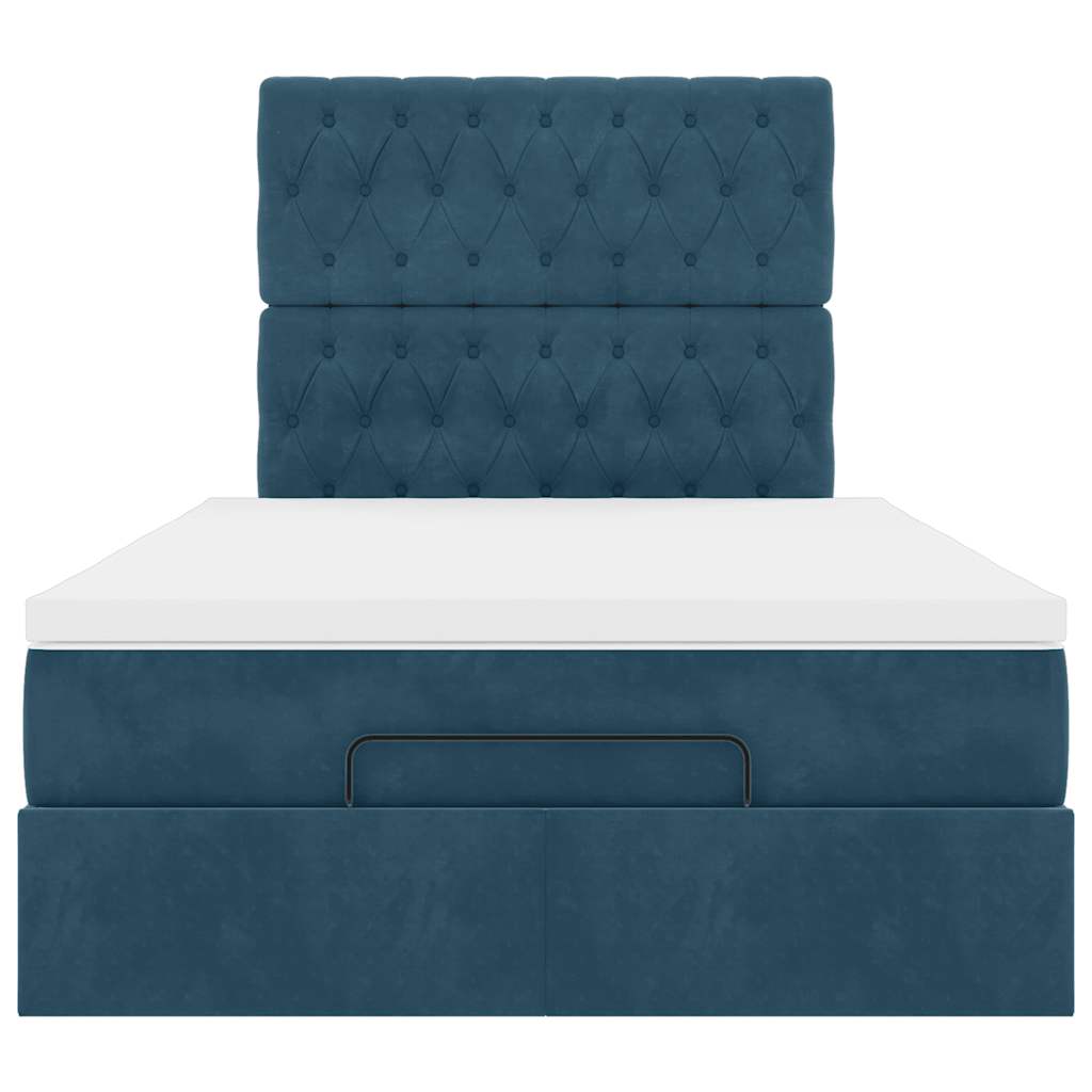 Cadre de lit ottoman avec matelas bleu foncé 120x190 cm velours