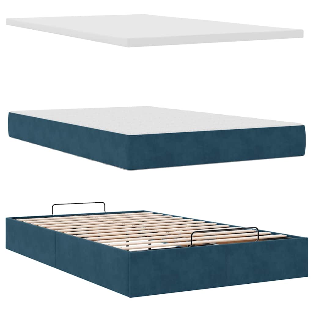 Cadre de lit ottoman avec matelas bleu foncé 120x190 cm velours - XIOS