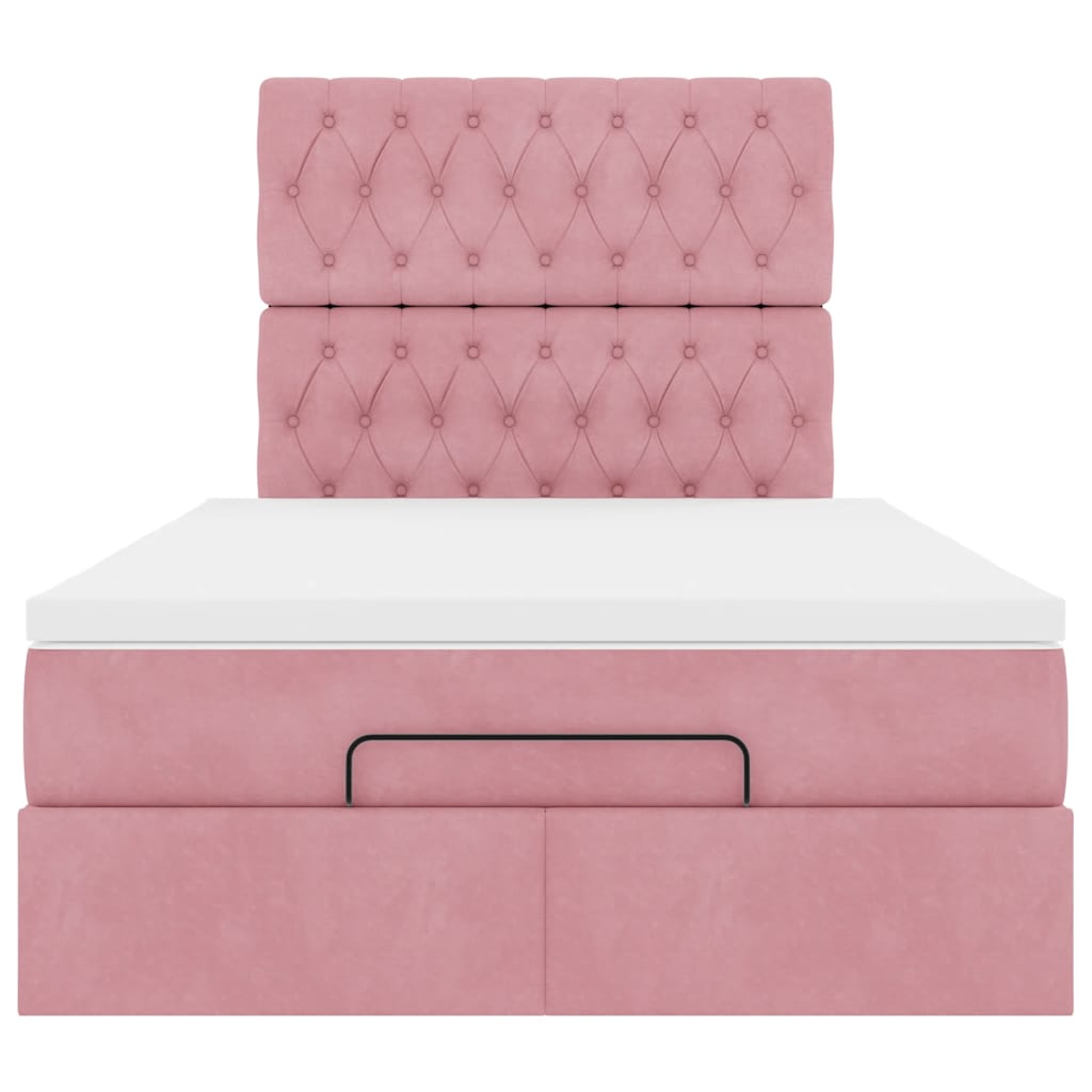 Cadre de lit ottoman avec matelas rose 120x190 cm velours - XIOS