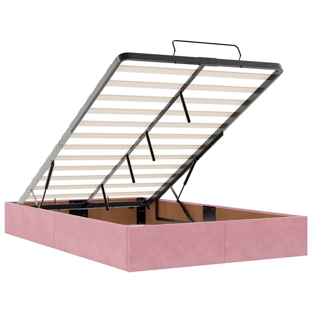Cadre de lit ottoman avec matelas rose 120x190 cm velours - XIOS