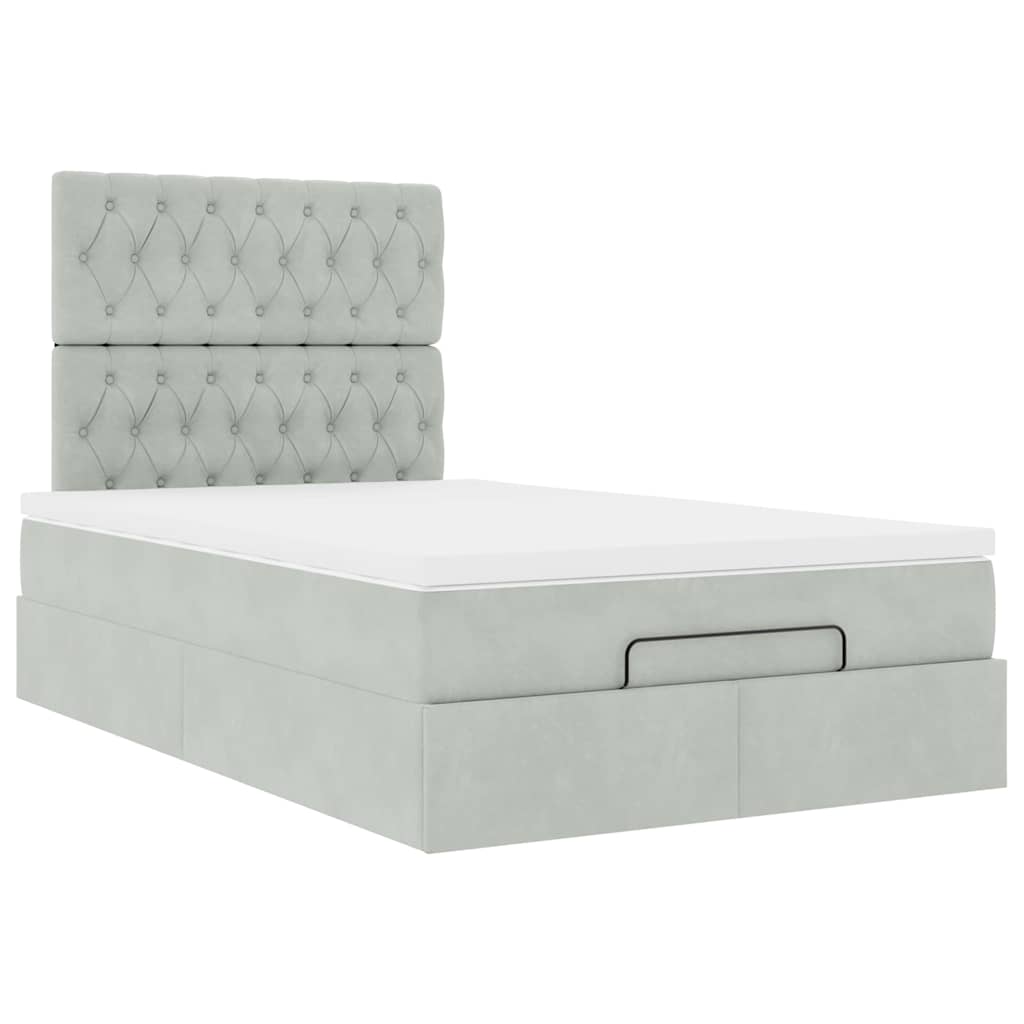Cadre de lit ottoman et matelas gris clair 120x200 cm velours - XIOS