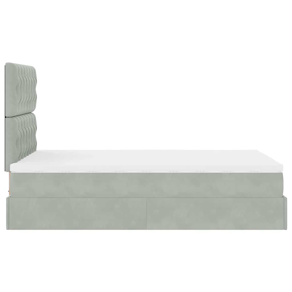 Cadre de lit ottoman et matelas gris clair 120x200 cm velours