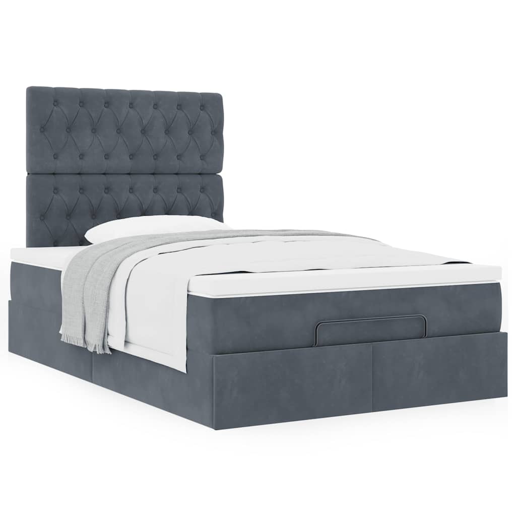Cadre de lit ottoman et matelas gris foncé 120x200 cm velours - XIOS