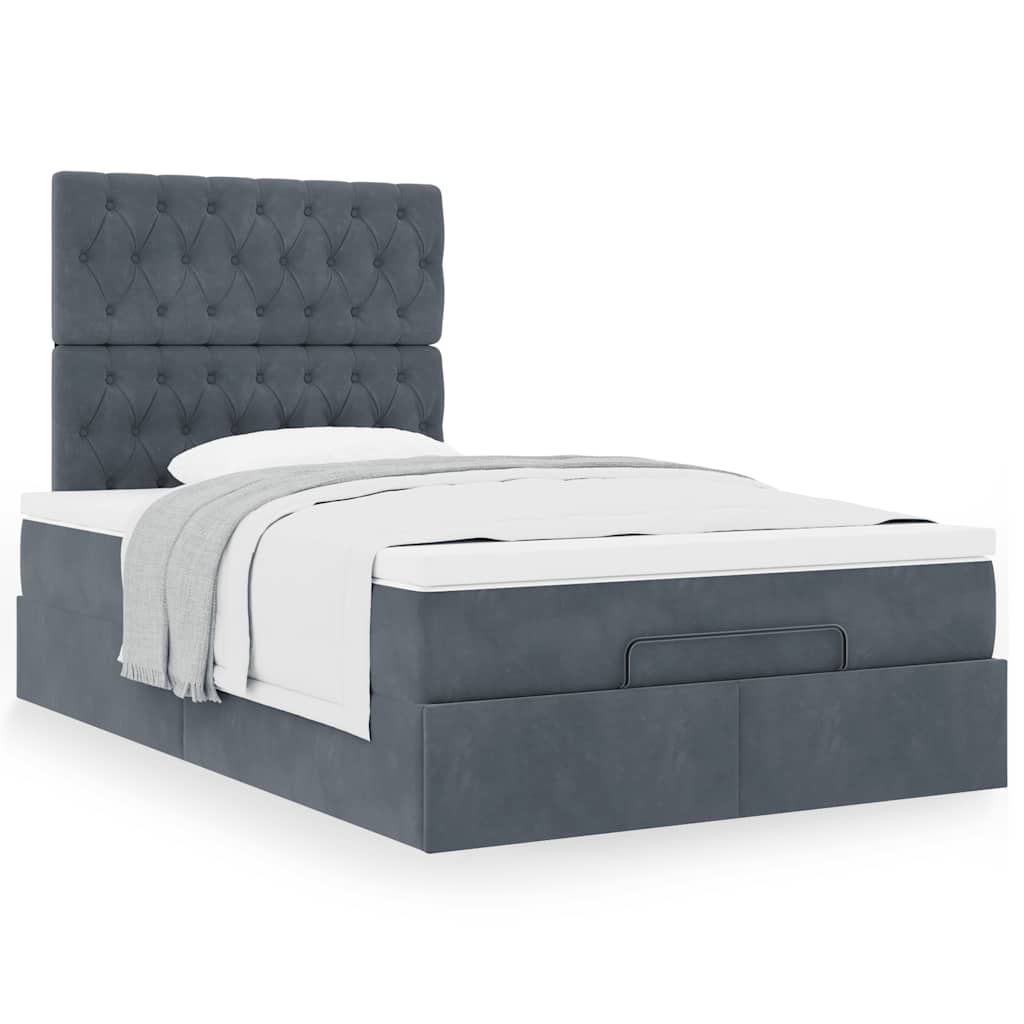 Cadre de lit ottoman et matelas gris foncé 120x200 cm velours - XIOS