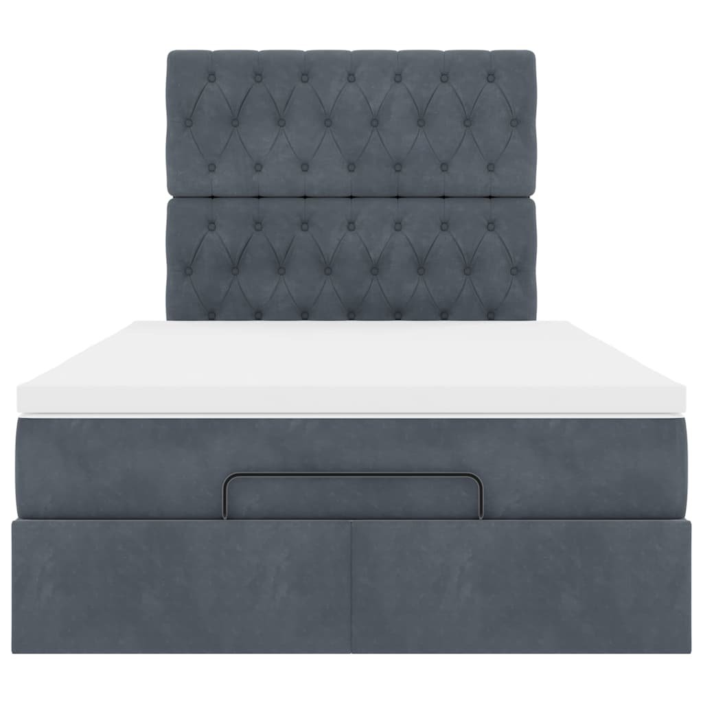 Cadre de lit ottoman et matelas gris foncé 120x200 cm velours - XIOS