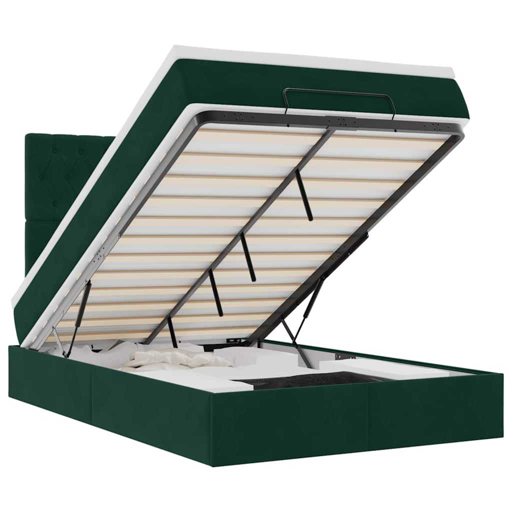 Cadre de lit ottoman avec matelas vert foncé 120x200 cm velours