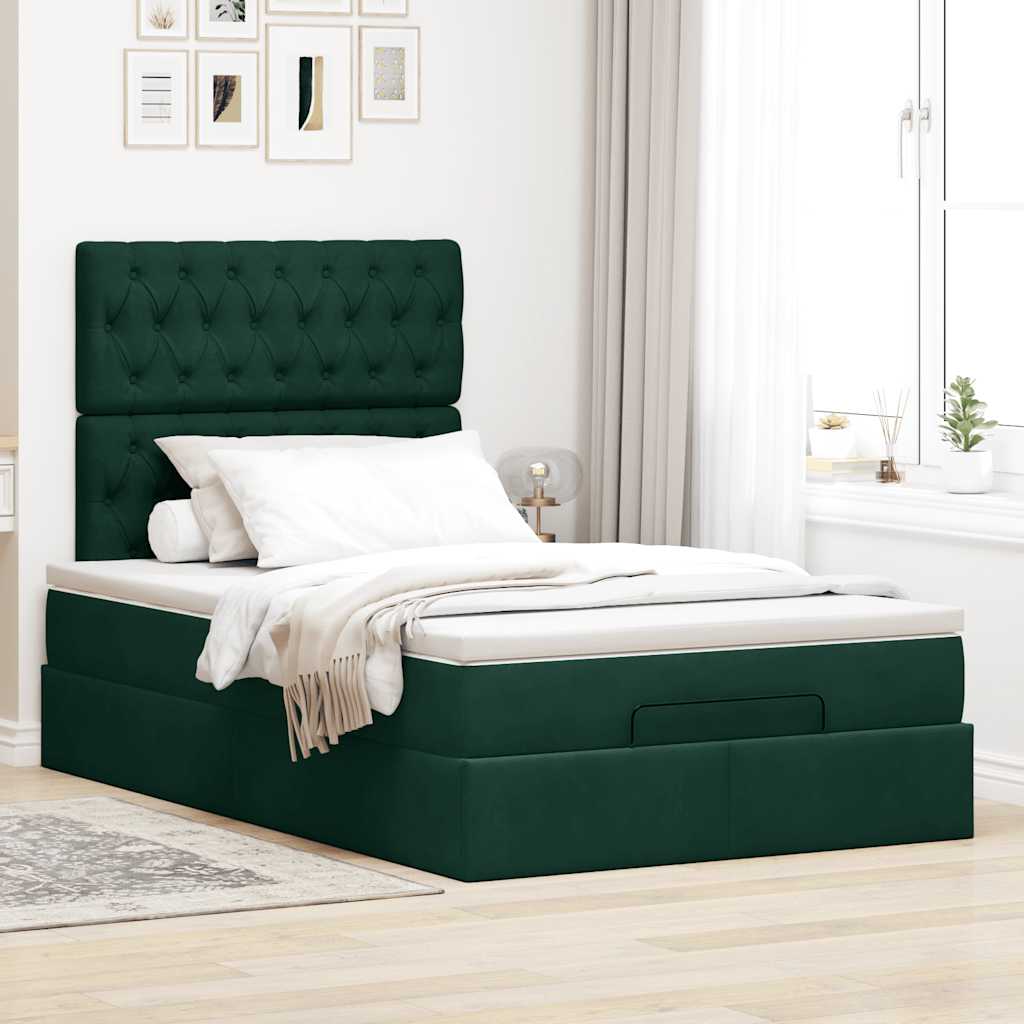 Cadre de lit ottoman avec matelas vert foncé 120x200 cm velours - XIOS