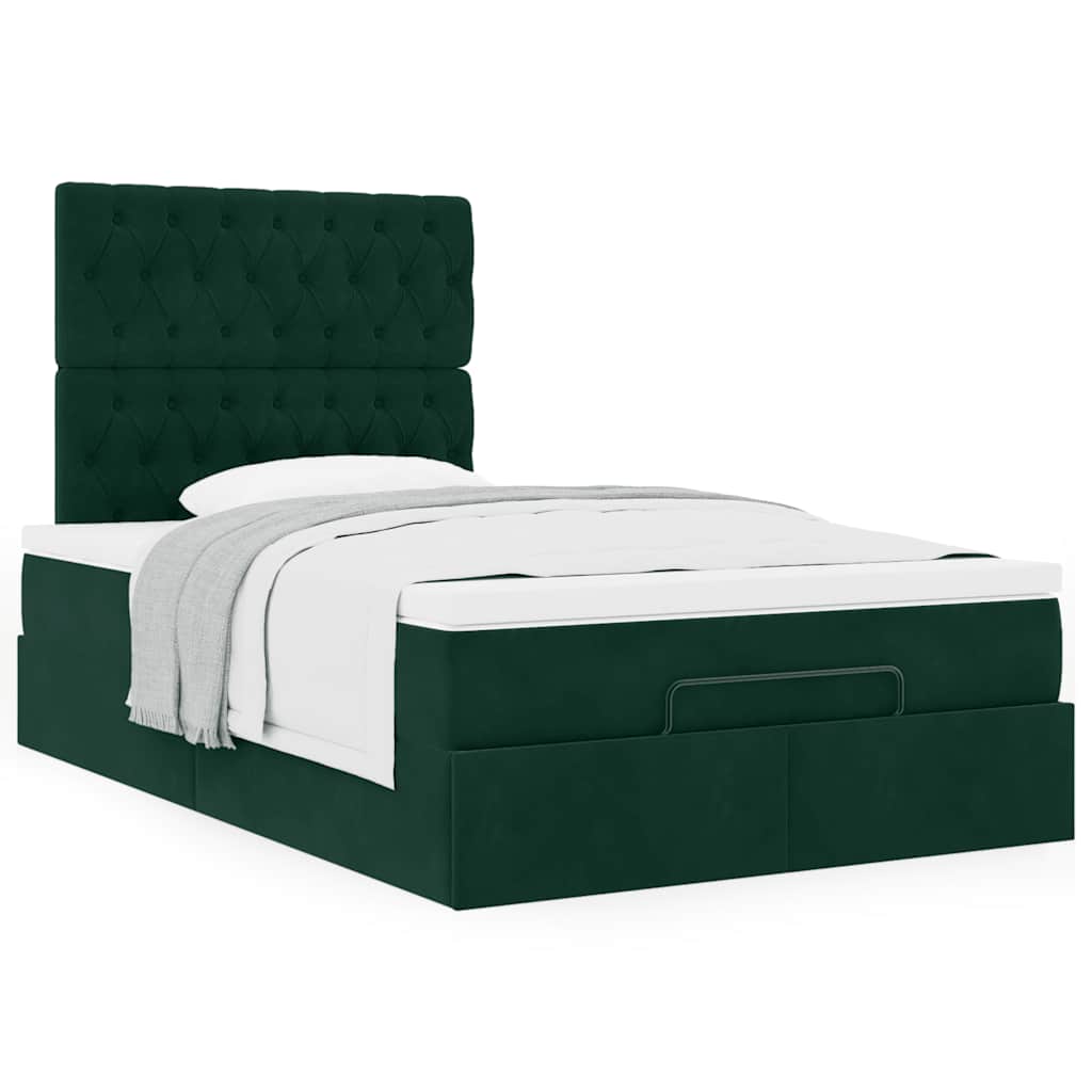 Cadre de lit ottoman avec matelas vert foncé 120x200 cm velours - XIOS