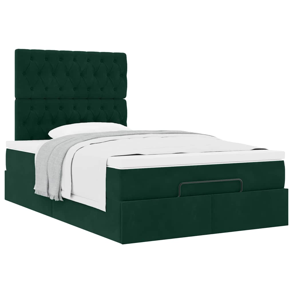 Cadre de lit ottoman avec matelas vert foncé 120x200 cm velours - XIOS