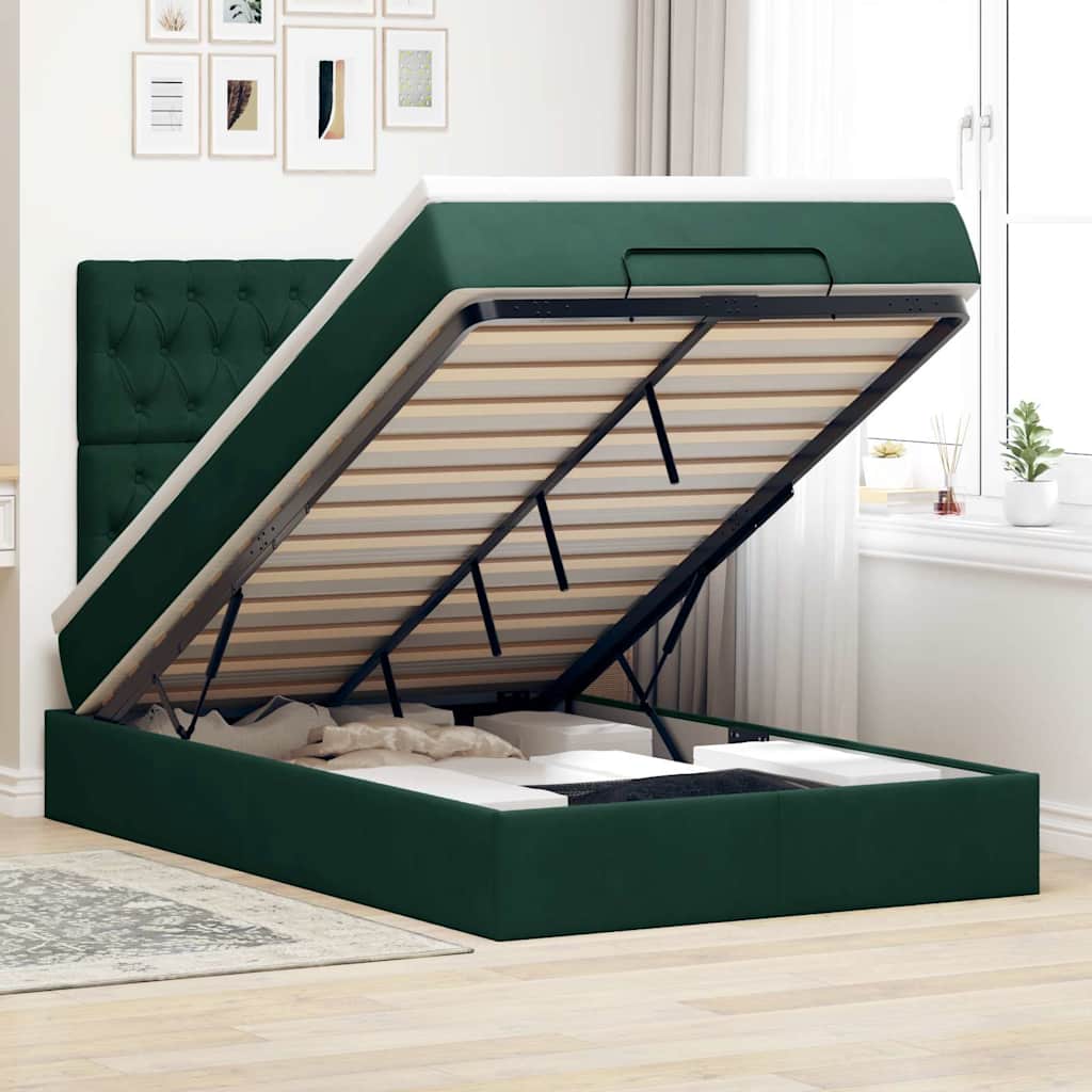 Cadre de lit ottoman avec matelas vert foncé 120x200 cm velours