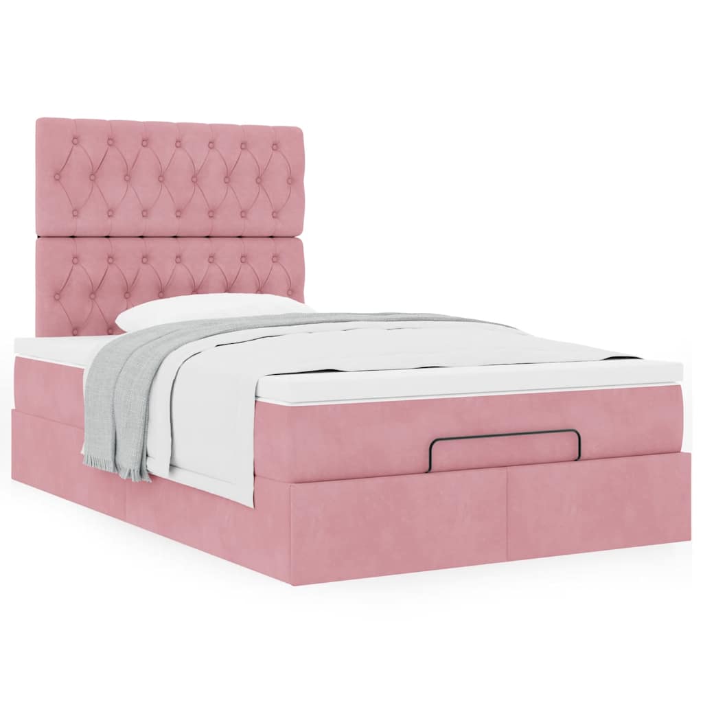 Cadre de lit ottoman avec matelas rose 120x200 cm velours - XIOS