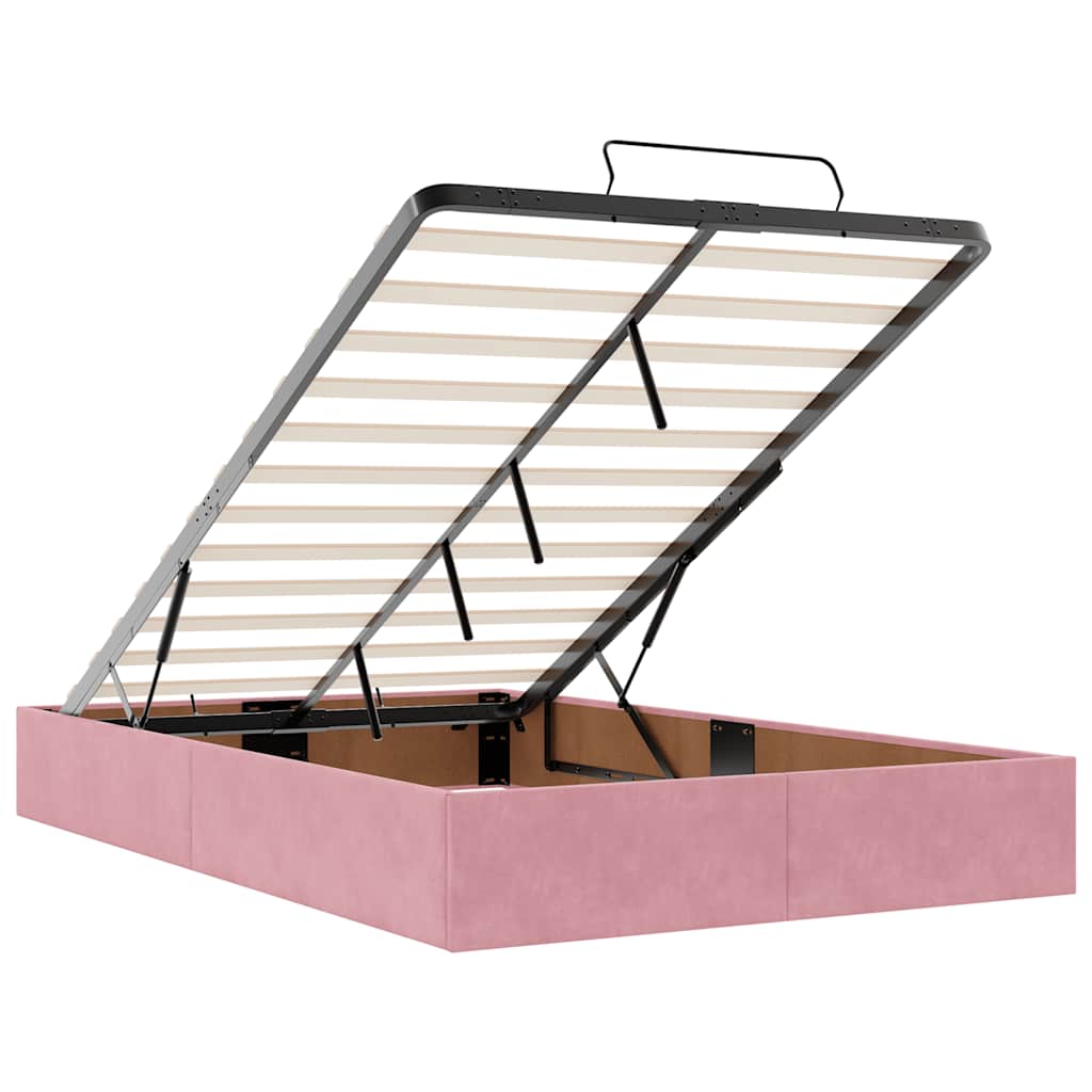 Cadre de lit ottoman avec matelas rose 120x200 cm velours - XIOS