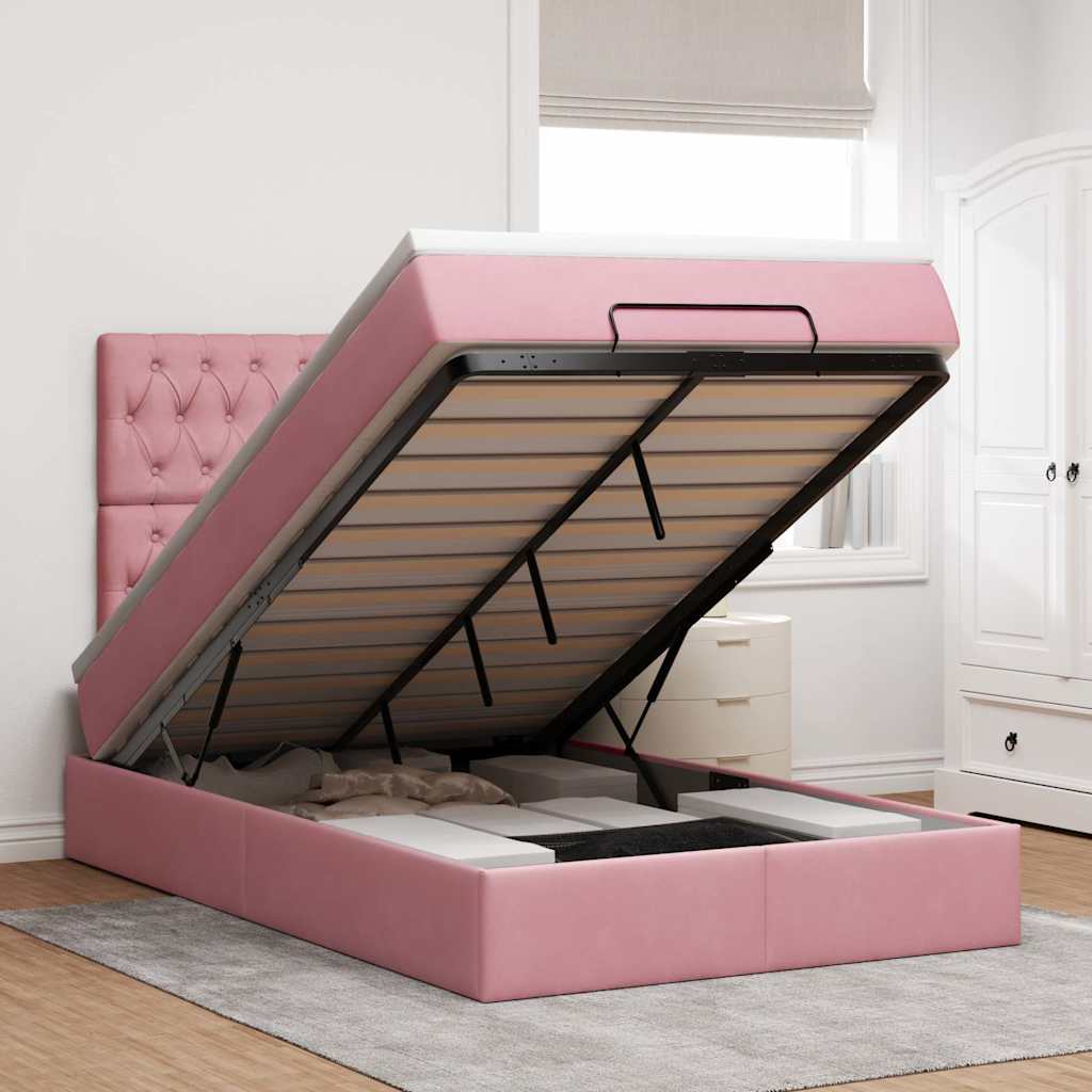 Cadre de lit ottoman avec matelas rose 120x200 cm velours - XIOS