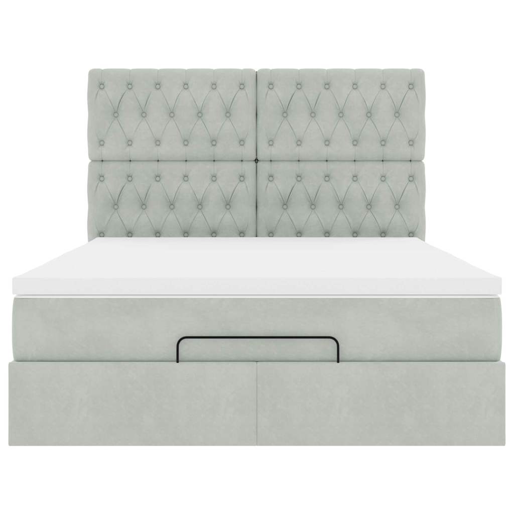Cadre de lit ottoman et matelas gris clair 140x190 velours - XIOS