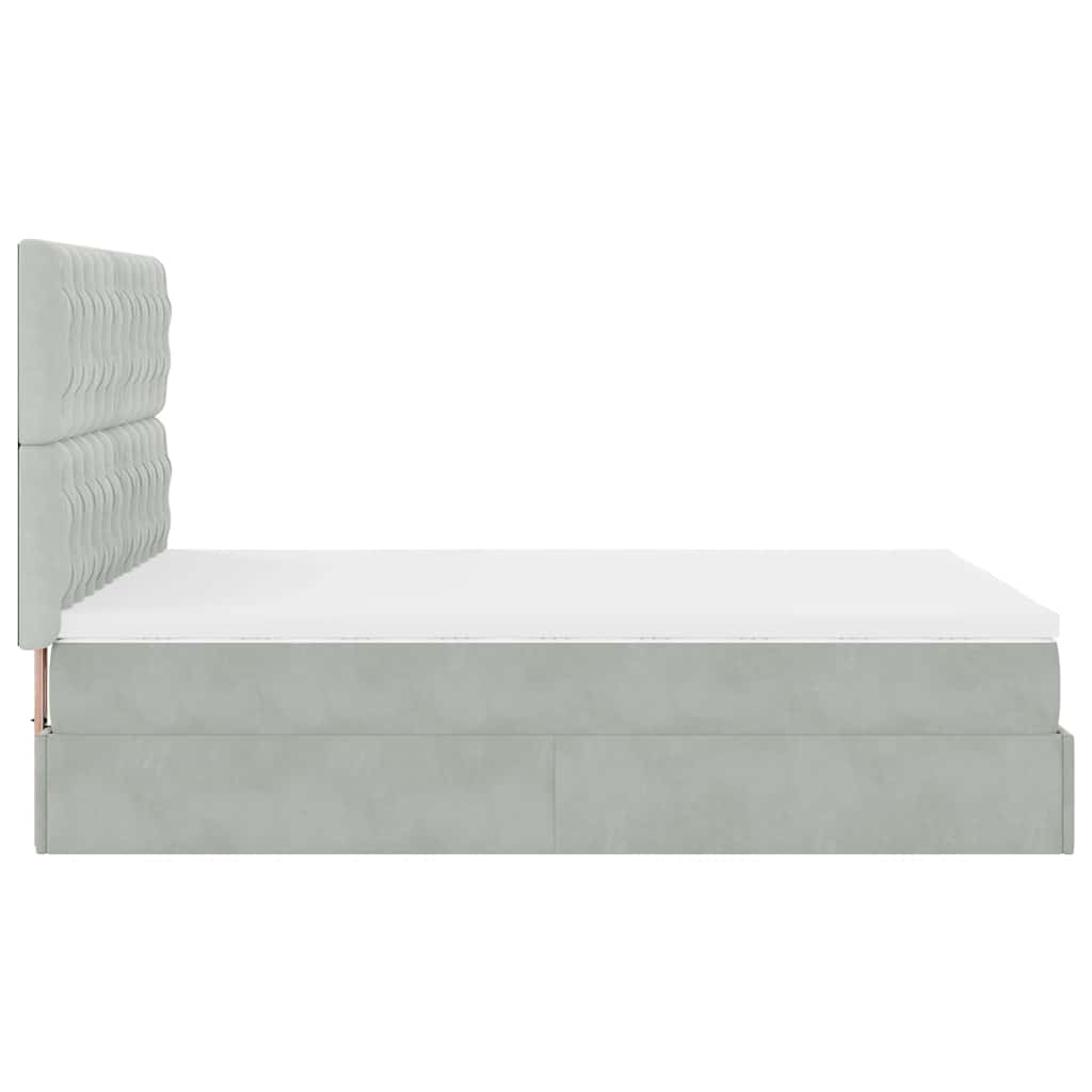Cadre de lit ottoman et matelas gris clair 140x190 velours - XIOS