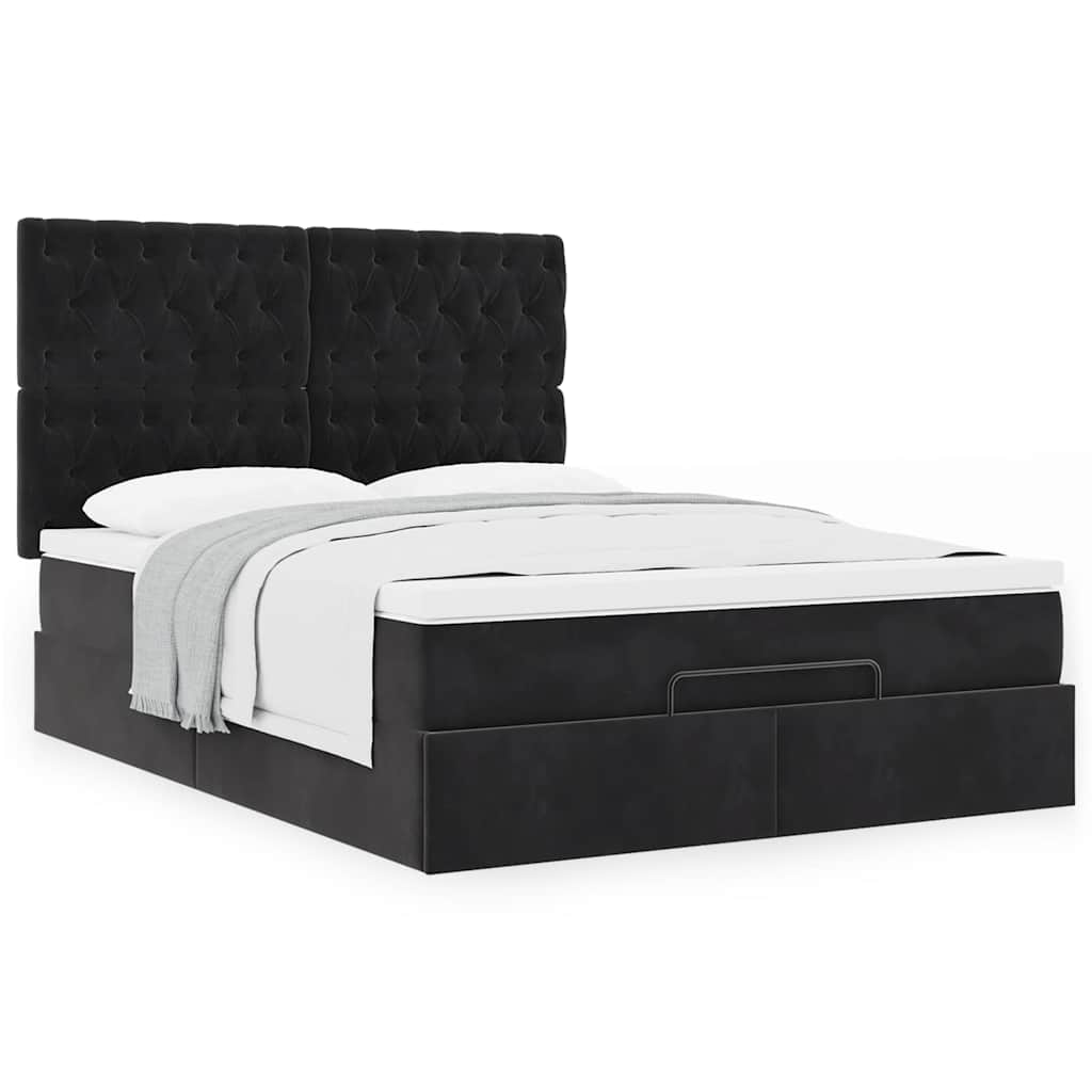 Cadre de lit ottoman avec matelas noir 140x190 cm velours - XIOS