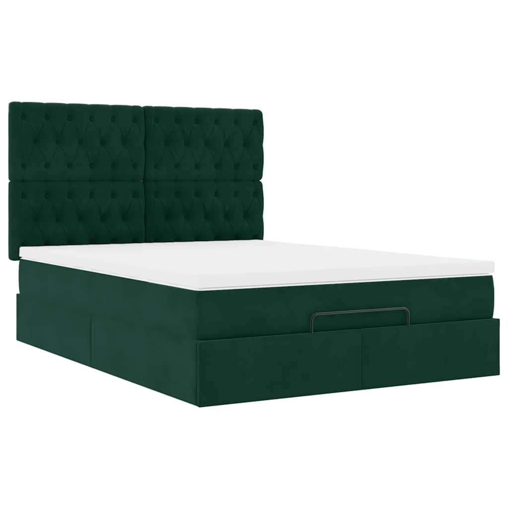 Cadre de lit ottoman avec matelas vert foncé 140x190 cm velours - XIOS