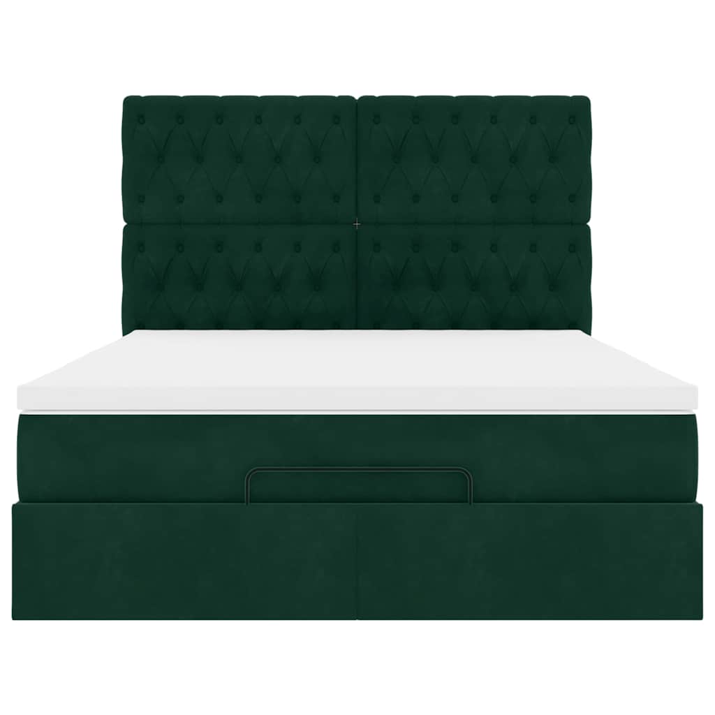 Cadre de lit ottoman avec matelas vert foncé 140x190 cm velours - XIOS