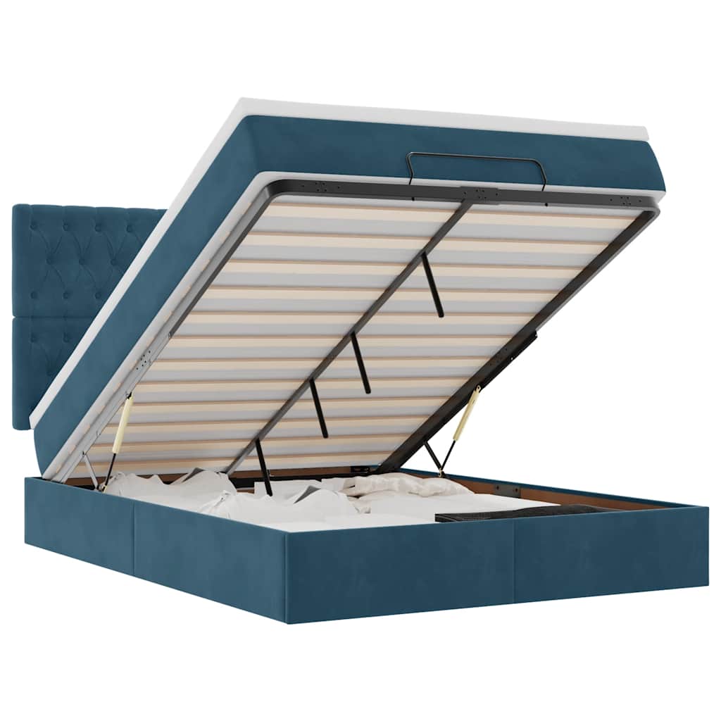 Cadre de lit ottoman avec matelas bleu foncé 140x190 cm velours - XIOS