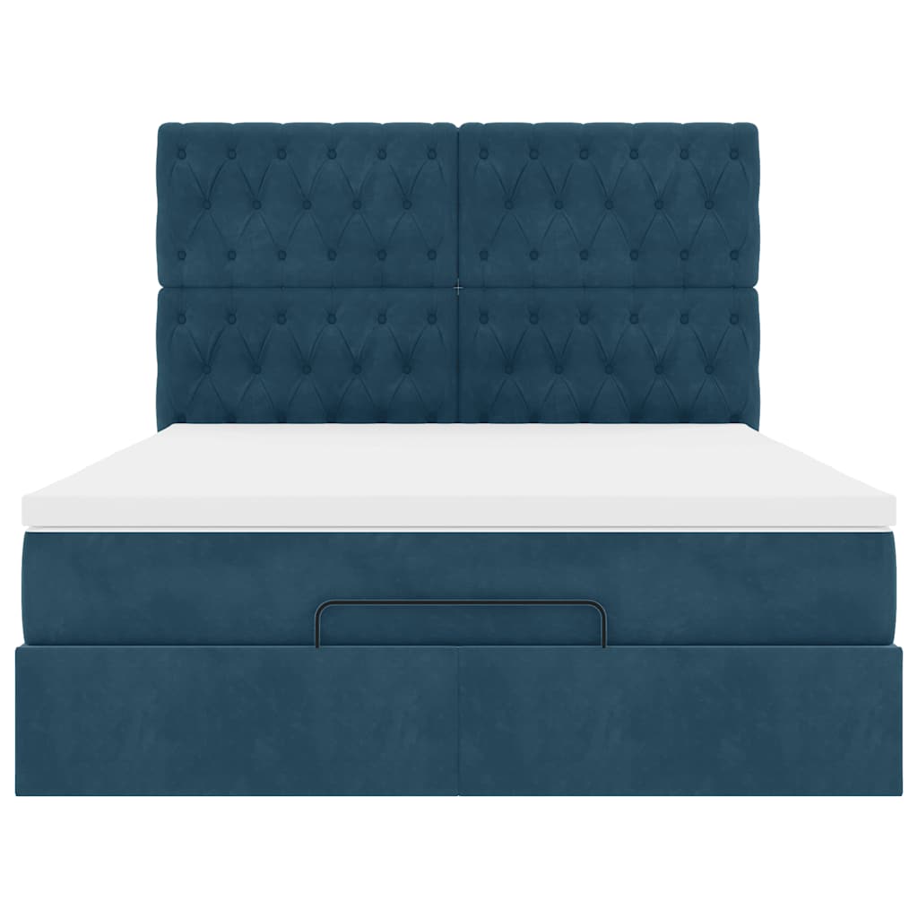 Cadre de lit ottoman avec matelas bleu foncé 140x190 cm velours - XIOS